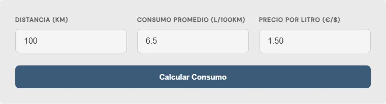 Captura de pantalla de la Calculadora de cilindrada del motor interactiva