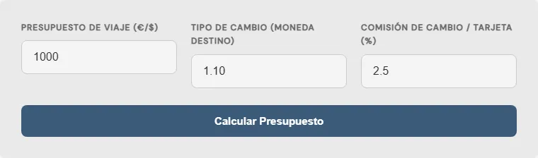 Captura de pantalla de la Calculadora de comisión por conversión de divisas interactiva