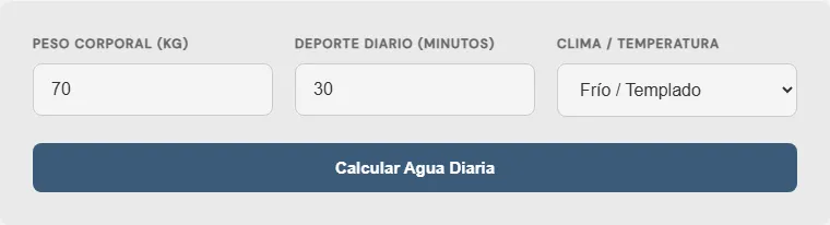 Captura de pantalla de la Calculadora de consumo diario de agua recomendado interactiva