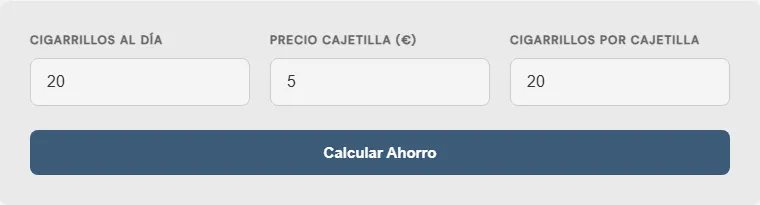 Captura de pantalla de la Calculadora de costo y ahorro por dejar de fumar interactiva