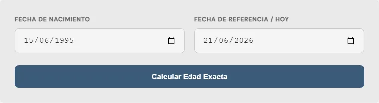 Captura de pantalla de la Calculadora de edad en días interactiva