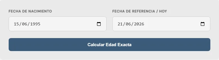 Captura de pantalla de la Calculadora de edad en semanas interactiva