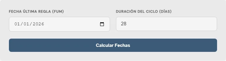 Captura de pantalla de la Calculadora de fecha probable de parto interactiva