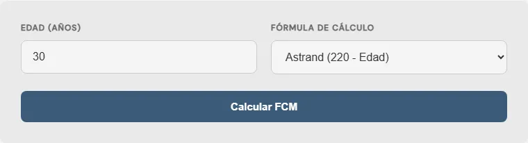 Captura de pantalla de la Calculadora de frecuencia cardíaca máxima interactiva