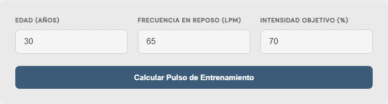 Captura de pantalla de la Calculadora de frecuencia cardíaca objetivo para ejercicio interactiva