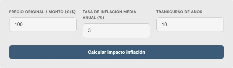 Captura de pantalla de la Calculadora de Inflación de Precios Avanzada interactiva
