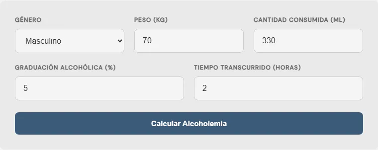 Captura de pantalla de la Calculadora de nivel de alcohol en sangre (Alcoholemia) interactiva