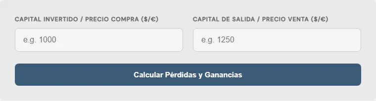 Captura de pantalla de la Calculadora de Pérdidas y Ganancias Cripto interactiva