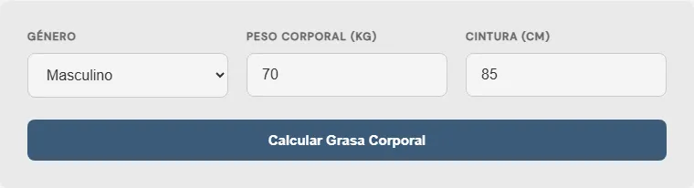 Captura de pantalla de la Calculadora de porcentaje de grasa corporal (Método YMCA) interactiva