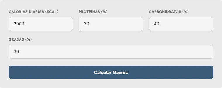 Captura de pantalla de la Calculadora de porcentaje de macronutrientes interactiva