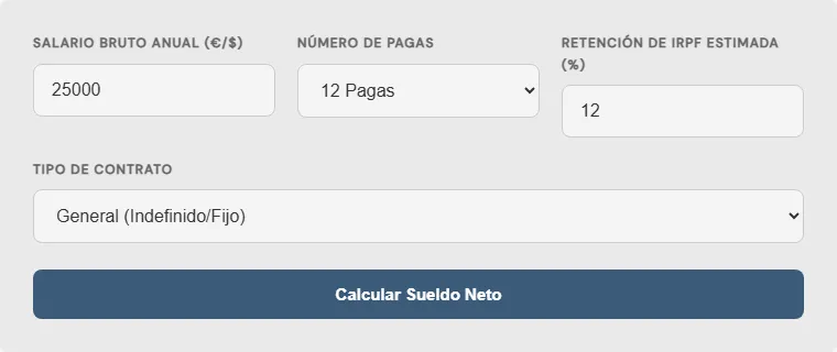 Captura de pantalla de la Calculadora de prestación por desempleo (Paro) España interactiva