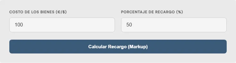 Captura de pantalla de la Calculadora de Markup (Recargo Comercial) Avanzada interactiva