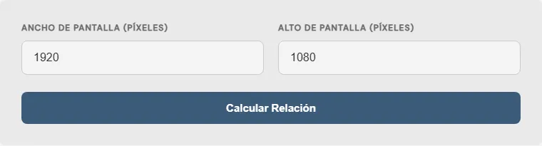 Captura de pantalla de la Calculadora de relación de aspecto de pantallas interactiva