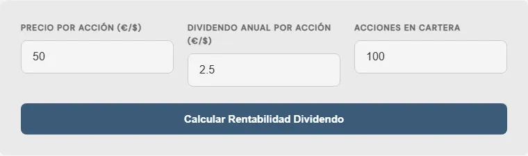 Captura de pantalla de la Calculadora de Rendimiento de Dividendos Avanzada interactiva