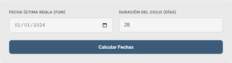 Captura de pantalla de la Calculadora estimadora de la fecha de concepción interactiva