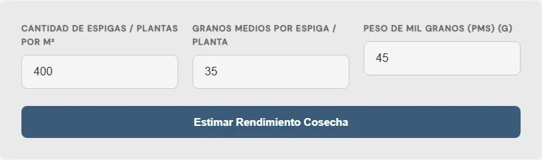 Captura de pantalla de la Calculadora estimadora de rendimiento de cosecha por hectárea interactiva