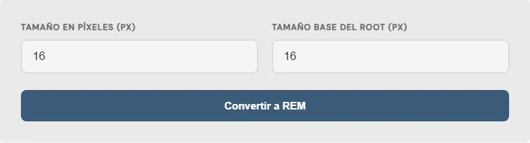 Captura de pantalla de la Convertidor de Píxeles a unidades REM (CSS) interactiva