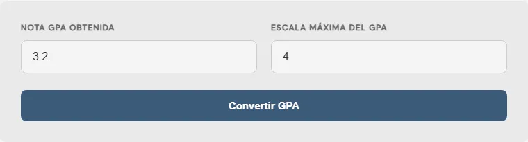 Captura de pantalla de la Convertidor de promedio escolar (GPA) a porcentaje interactiva