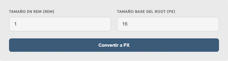 Captura de pantalla de la Convertidor de unidades REM a Píxeles interactiva