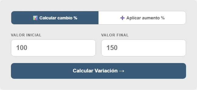 Captura de pantalla de la Calculadora de Incremento por Porcentaje interactiva