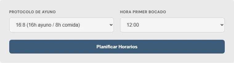 Captura de pantalla de la Planificador de horarios de ayuno intermitente interactiva